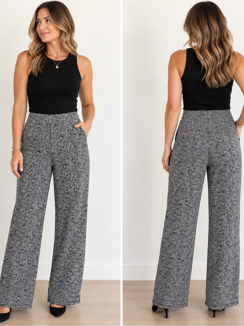 Nic + Zoe Tweed Wide Leg Pull-On Pants Small